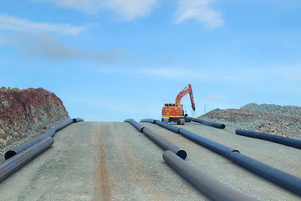 Poly pipeline parts on a road