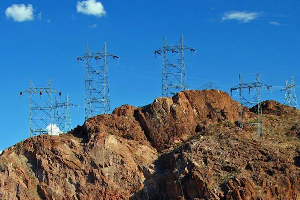 electricity towers on mountainous rocky terrain inaccessible for normal inspections
